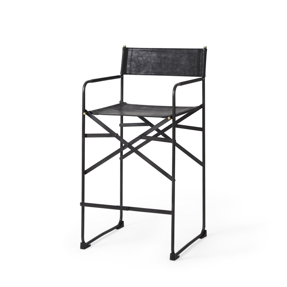 Leather Director's Chair Counter Stool - Black