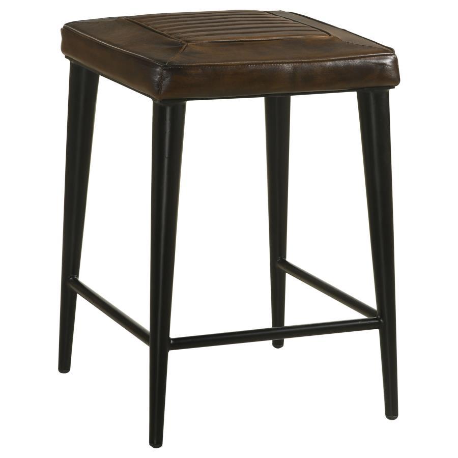 Alvaro - Leather Upholstered Backless Counter Height Stool (Set of 2) - Antique Brown And Black