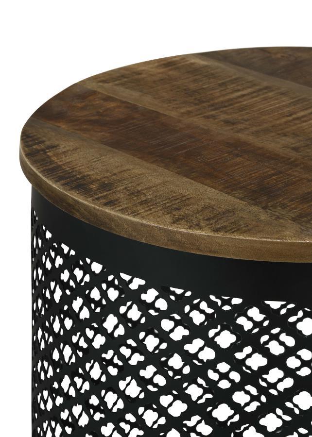 Aurora - Round Drum Base Accent Side Table - Natural And Black