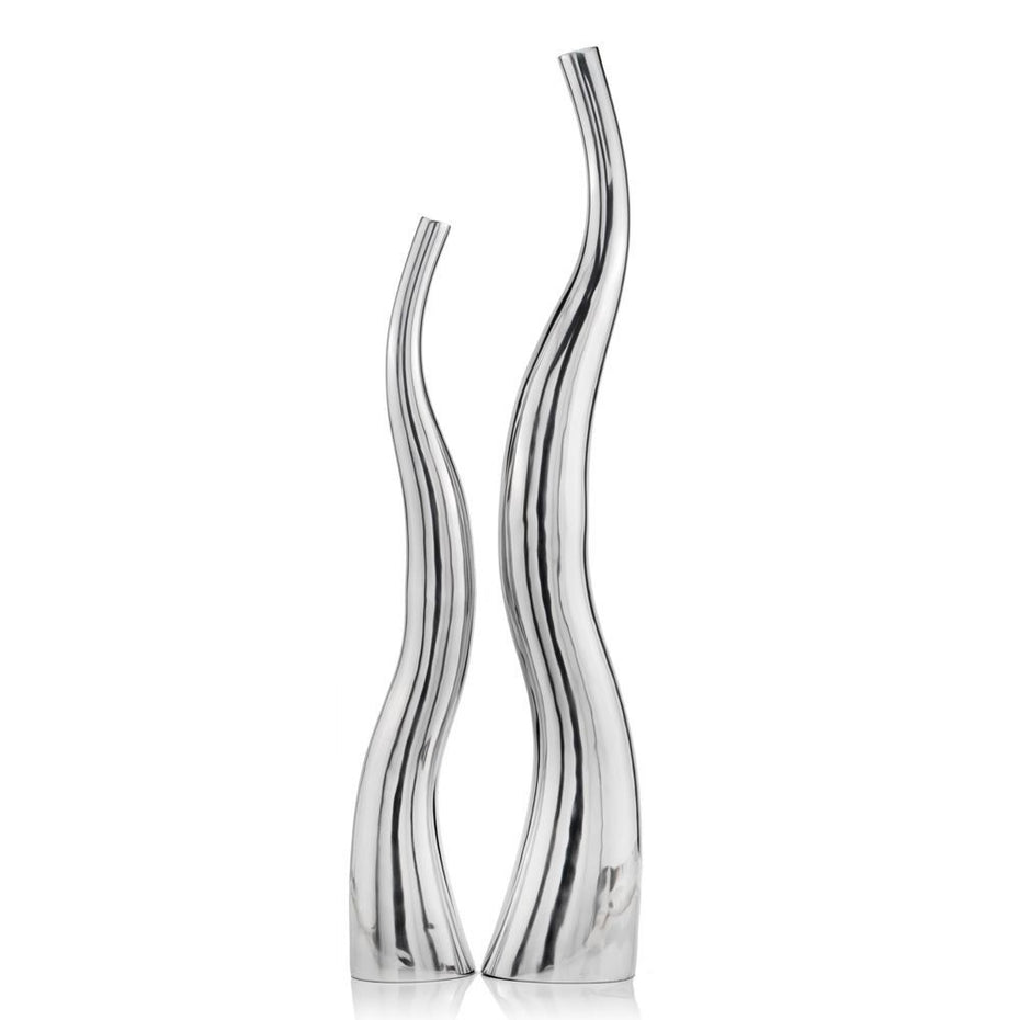 Modern Tall Squiggly Floor Vases (Set of 2) - Silver