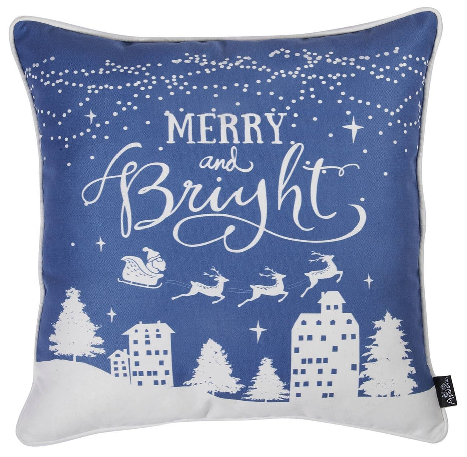 18"Lx18"D Zippered Polyester Christmas Reindeer Throw Pillow (Set of 4) - Blue