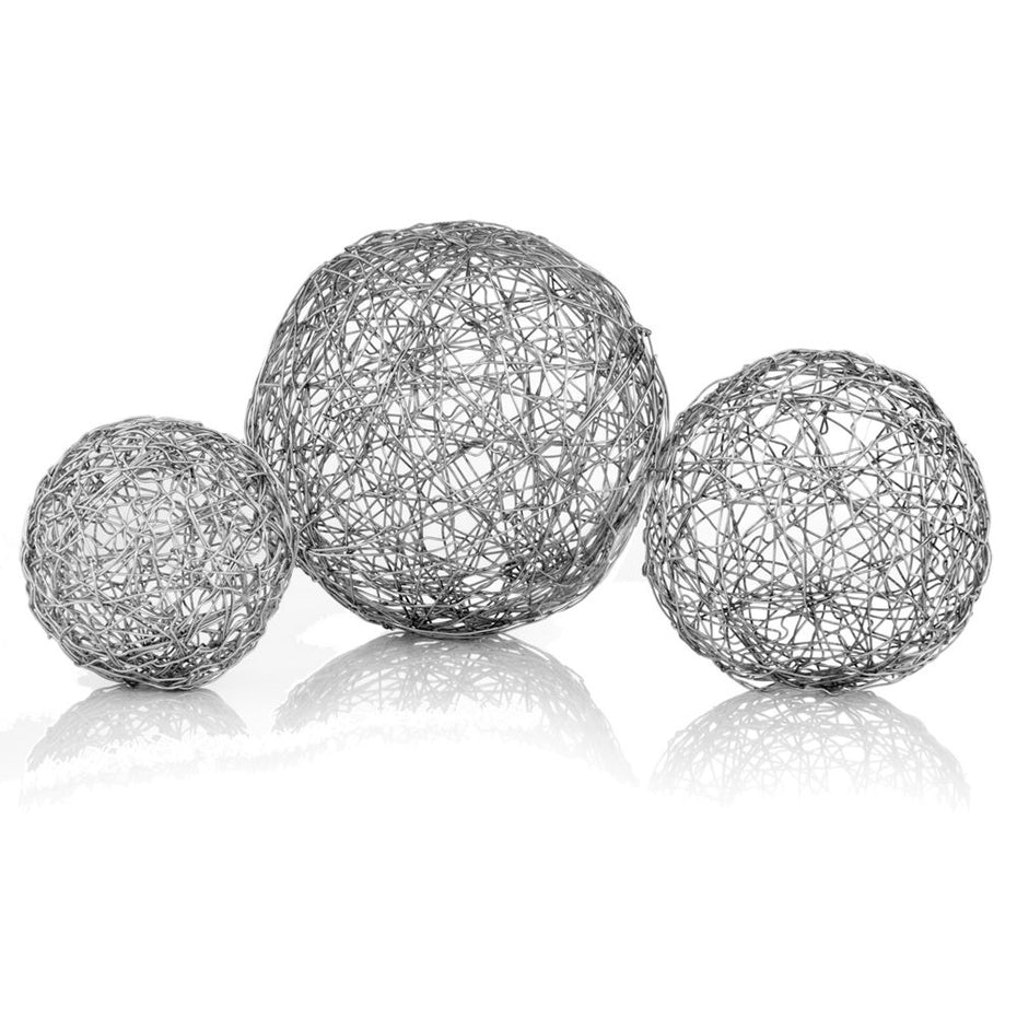 Wire Spheres (Set of 3) - Shiny Nickel Silver