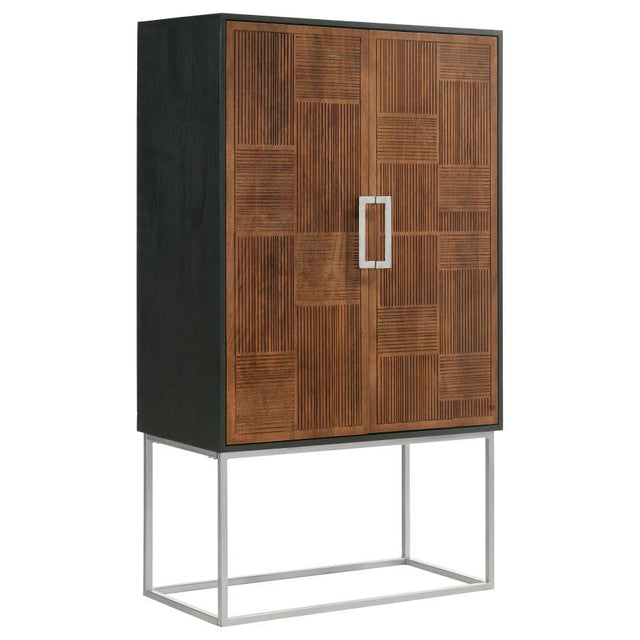 Borman - 2 Door Home Bar Cabinet Wine Storage - Walnut And Black by Coaster Fine Furniture | Bel Furniture