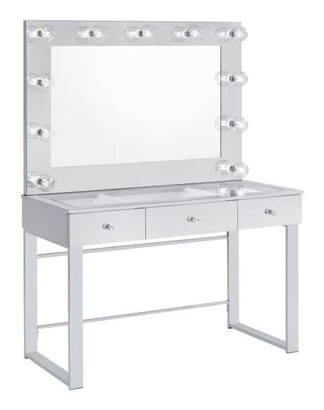 Umbridge - 3-Drawer Vanity Set With Lighting - Chrome And White by CoasterEssence | Bel Furniture