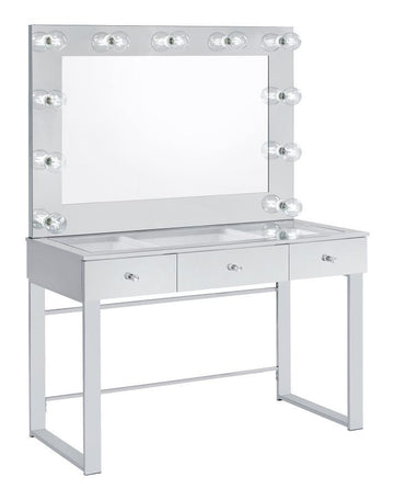 Umbridge - 3-Drawer Vanity Set With Lighting - Chrome And White by CoasterEssence | Bel Furniture