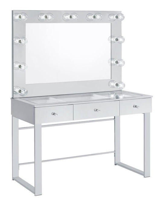 Umbridge - 3-Drawer Vanity Set With Lighting - Chrome And White by CoasterEssence | Bel Furniture