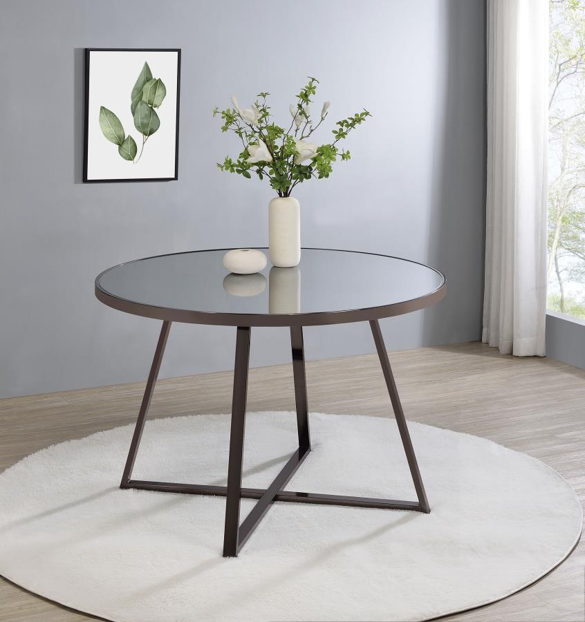 Jillian - Round Mirror Top Dining Table - Black Nickel