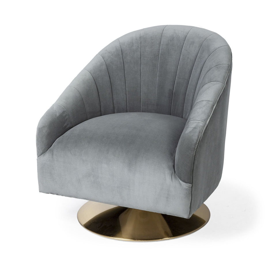 Velet Covered Seat Accent Chair With Gold Swivel Base - Gray