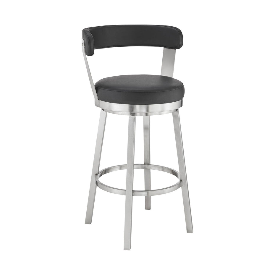 Faux Leather with Stainless Steel Finish Swivel Bar Stool 30" - Chic Black