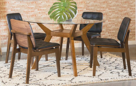 Paxton - 5 Piece Round Glass Top Dining Table Set - Nutmeg by Coaster Fine Furniture | Bel Furniture
