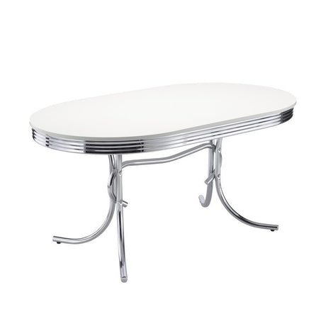 Retro - Oval Wood Top Dining Table - White And Chrome by CoasterEveryday | Bel Furniture