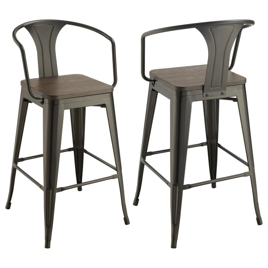 Cavalier - Wooden Seat Bar Stools (Set of 2) - Dark Elm And Matte Black