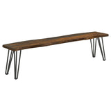 Neve - Live Edge Wood Dining Bench Hairpin Legs - Gray Sheesham by CoasterEssence | Bel Furniture