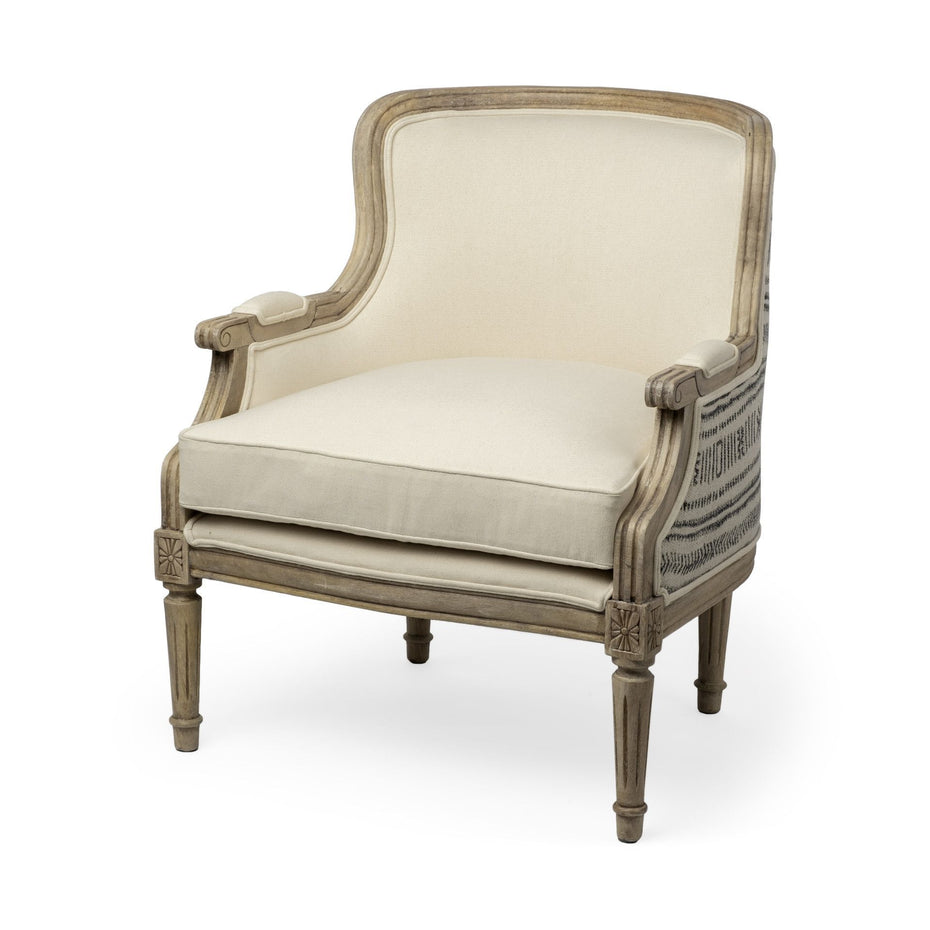 Fabric Seat Accent Chair With Wooden Base Detailed Back - Elizabeth Cream