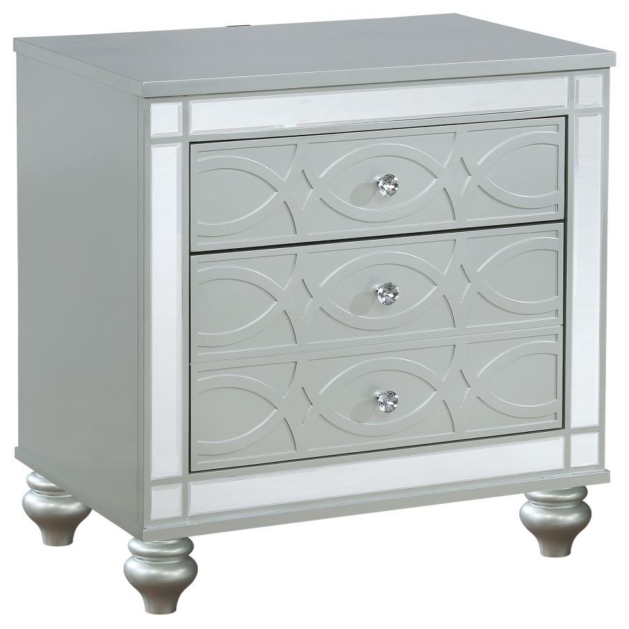 Gunnison - 2-Drawer Nightstand - Silver Metallic by CoasterEssence | Bel Furniture