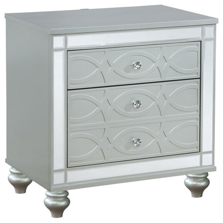 Gunnison - 2-Drawer Nightstand - Silver Metallic by CoasterEssence | Bel Furniture