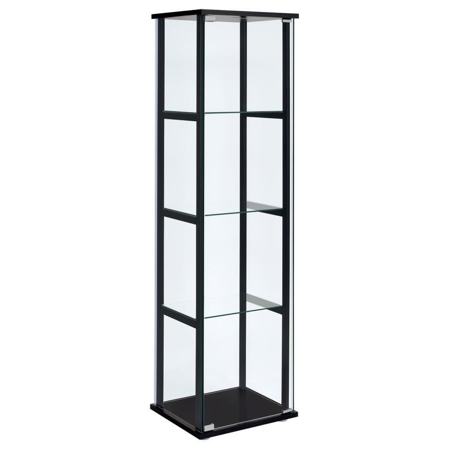 Cyclamen - 4-Shelf Clear Glass Curio Display Cabinet - Black by CoasterEveryday | Bel Furniture