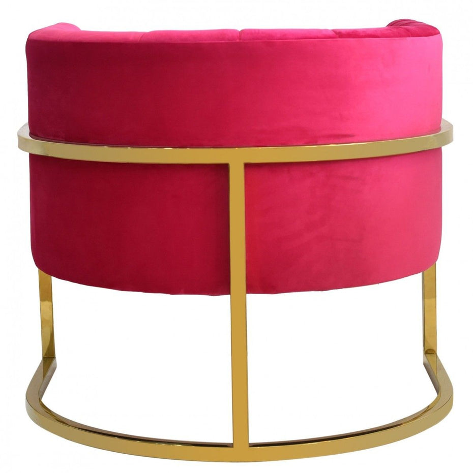 Glam Channel Tufted Velvet Accent Chair - Pink and Gold