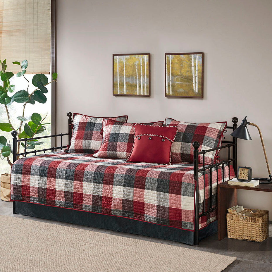 Ridge - Twin Reversible Daybed Cover (Set of 6) - Red