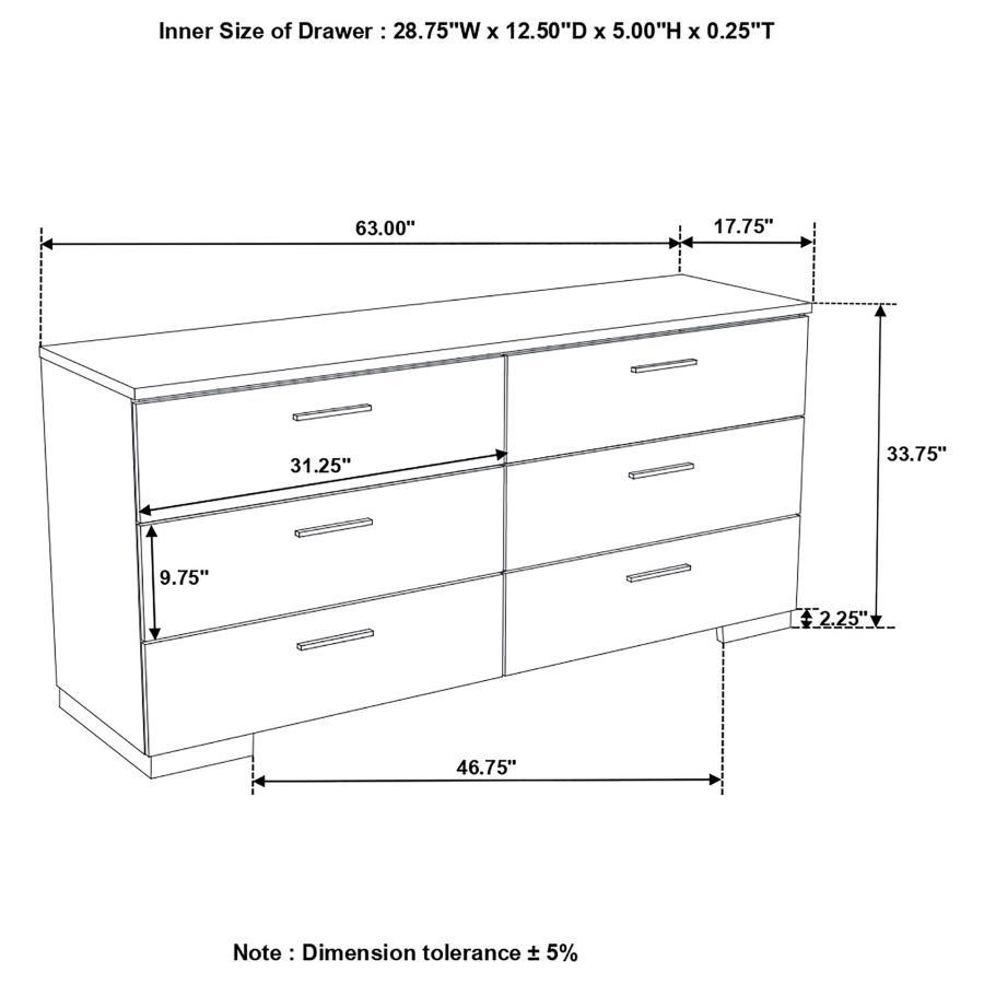 Felicity - 6-Drawer Dresser - White High Gloss