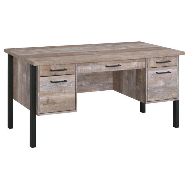 Samson - 4-Drawer Office Computer Desk - Weathered Oak by CoasterEveryday | Bel Furniture