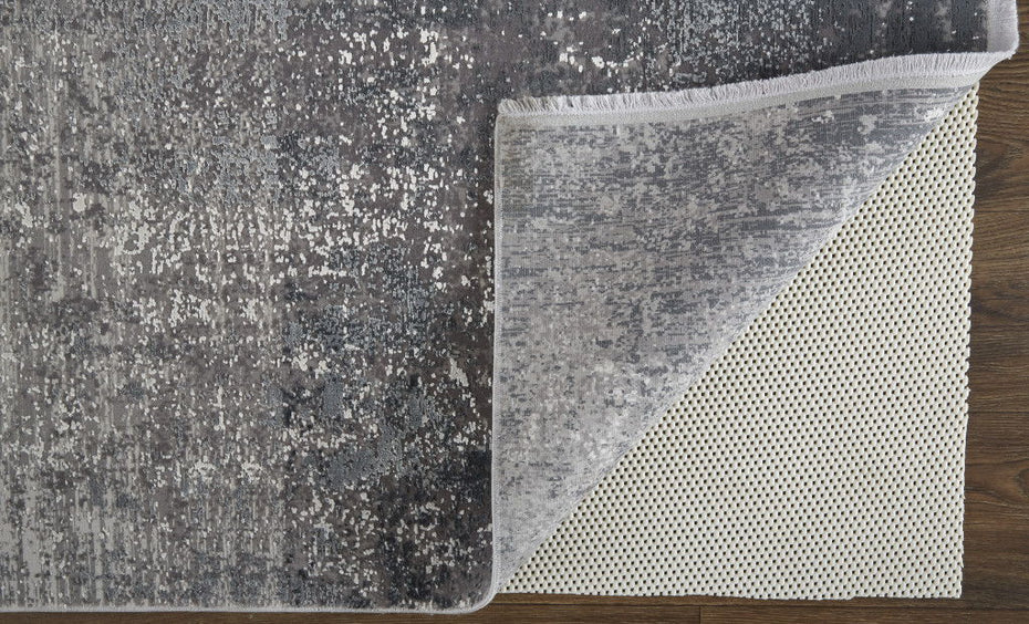Abstract Power Loom Distressed Area Rug - Gray Black And Silver