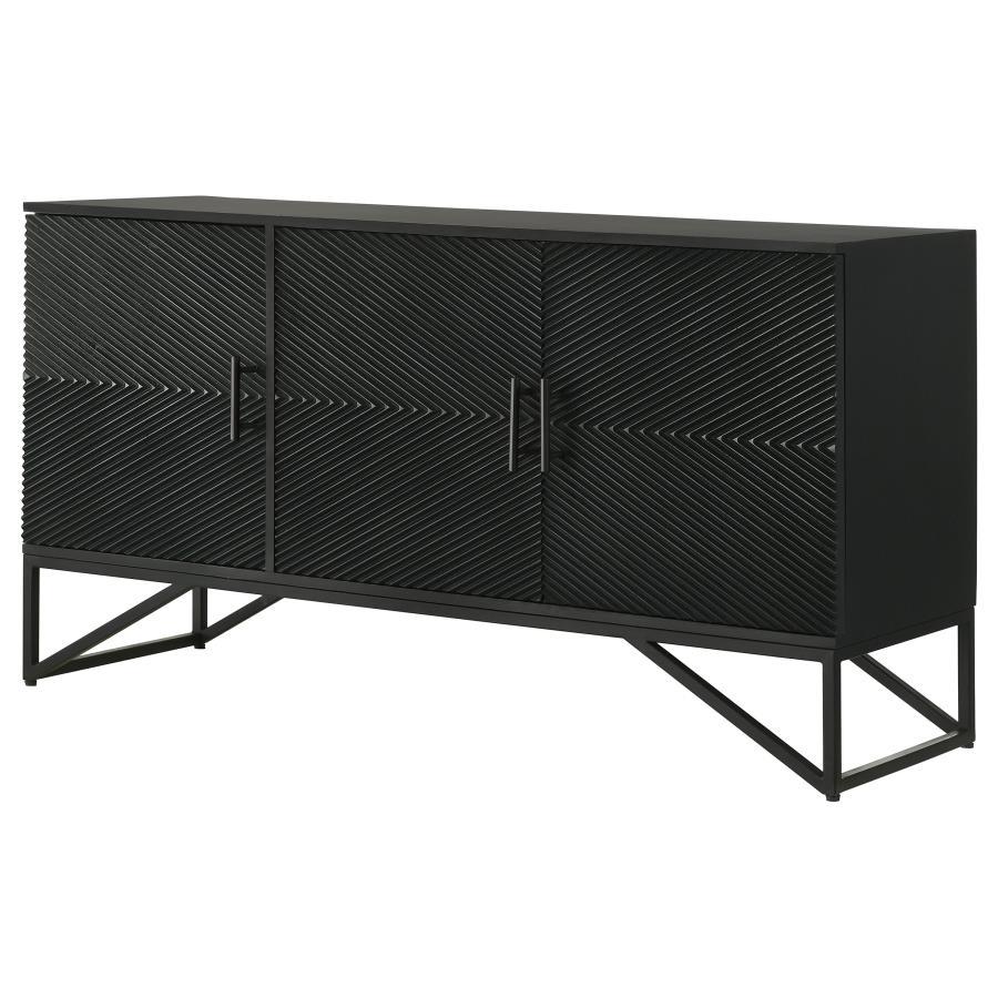 Riddell - 3 Door Wood Reeding Accent Cabinet - Matte Black