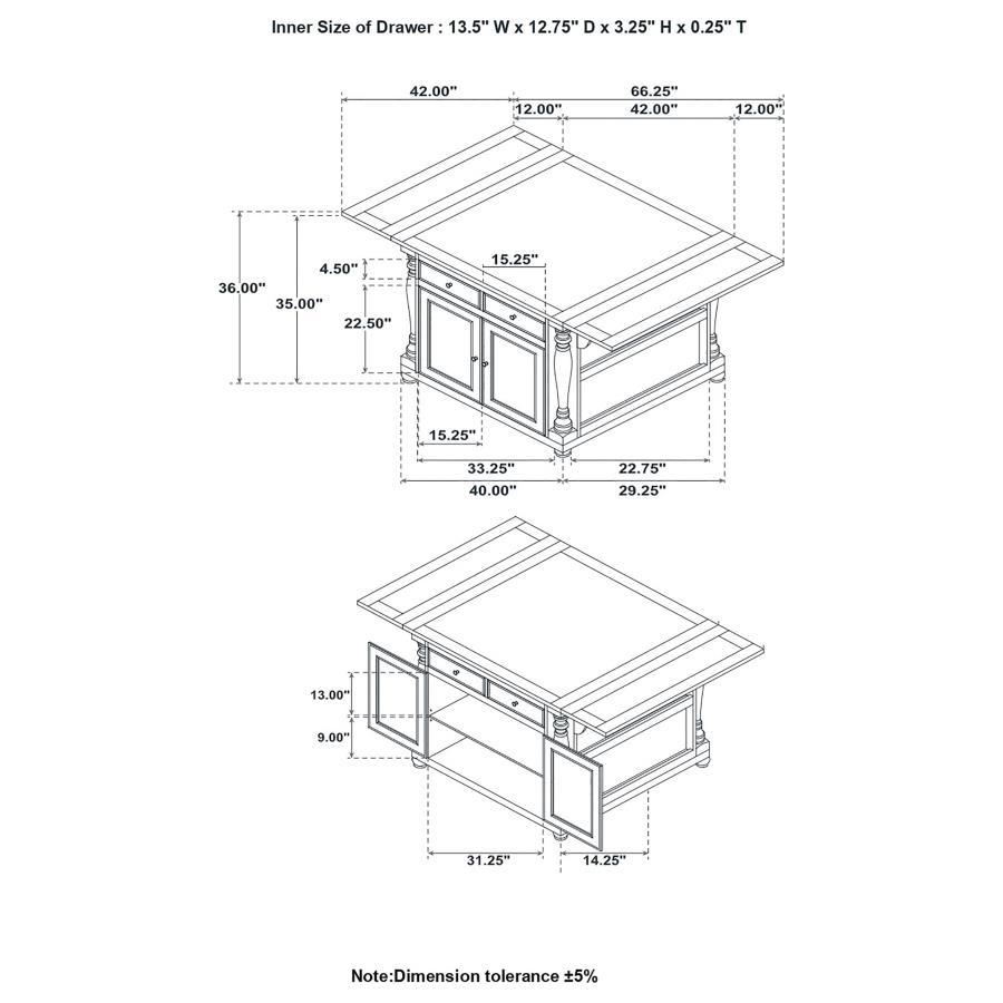 Slater - 2-Drawer Kitchen Island With Drop Leaves