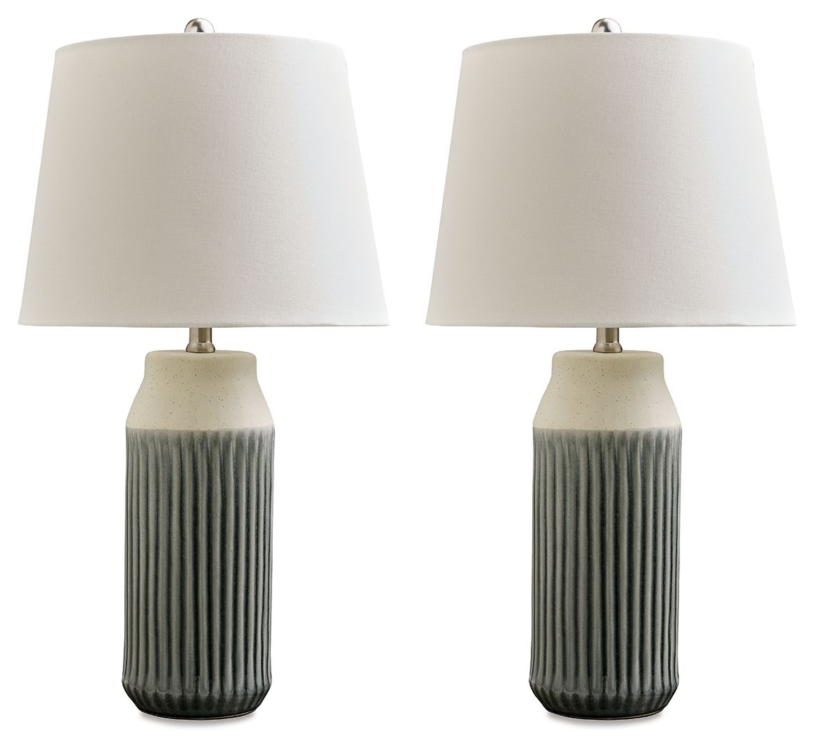 Afener - Blue / Beige - Ceramic Table Lamp (Set of 2) by Signature Design by Ashley® | Bel Furniture