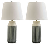 Afener - Blue / Beige - Ceramic Table Lamp (Set of 2) by Signature Design by Ashley® | Bel Furniture