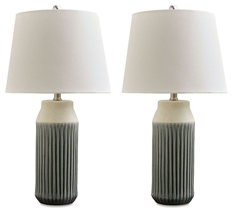 Afener - Blue / Beige - Ceramic Table Lamp (Set of 2) by Signature Design by Ashley® | Bel Furniture
