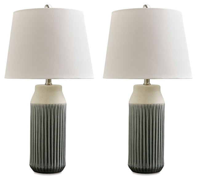 Afener - Blue / Beige - Ceramic Table Lamp (Set of 2) by Signature Design by Ashley® | Bel Furniture