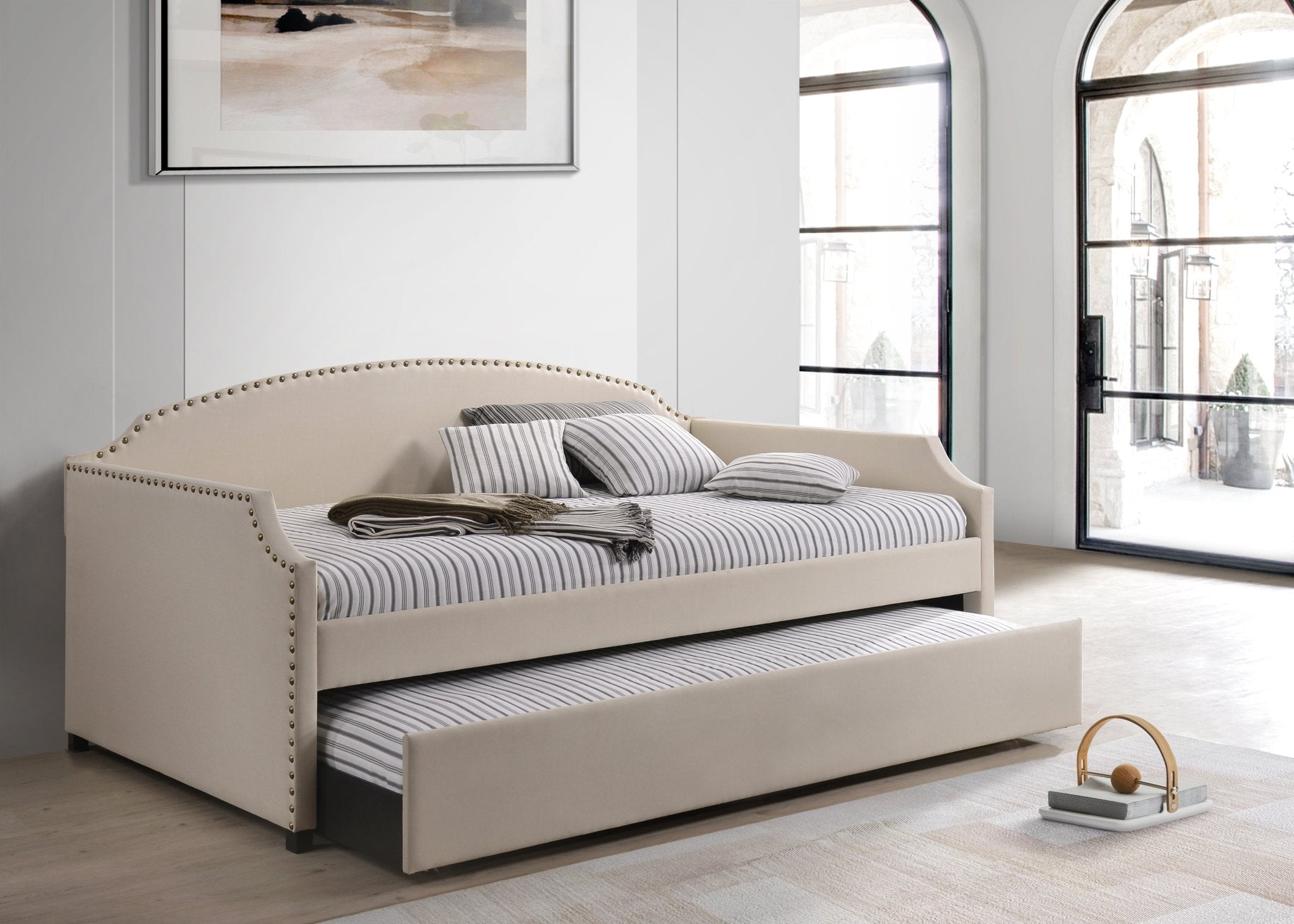 Upholstered Twin Daybed with Trundle – Ivory | Bel Furniture