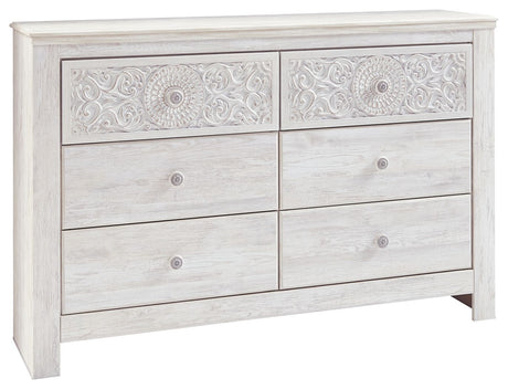 Paxberry - Whitewash - Six Drawer Dresser - Medallion Drawer Pulls by Signature Design by Ashley® | Bel Furniture
