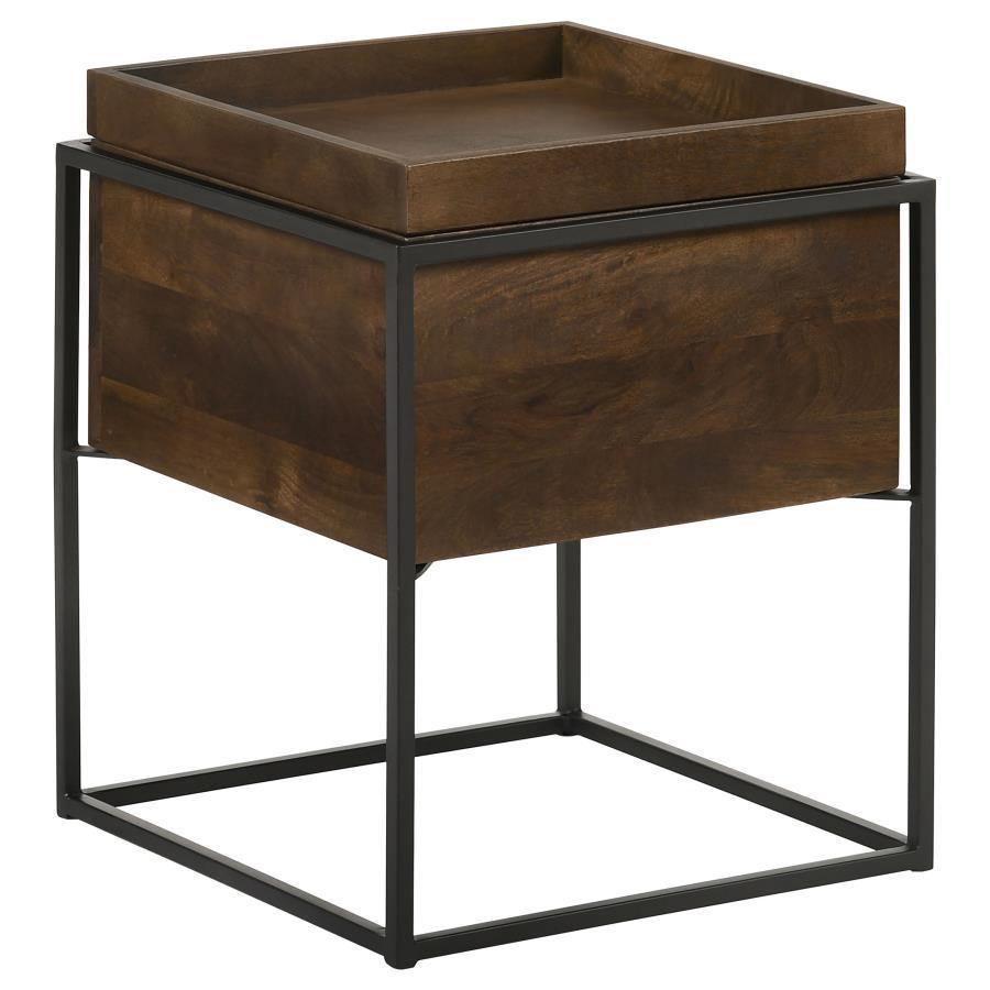 Ondrej - Square Accent Side Table Removable Tray - Dark Brown by CoasterEssence | Bel Furniture