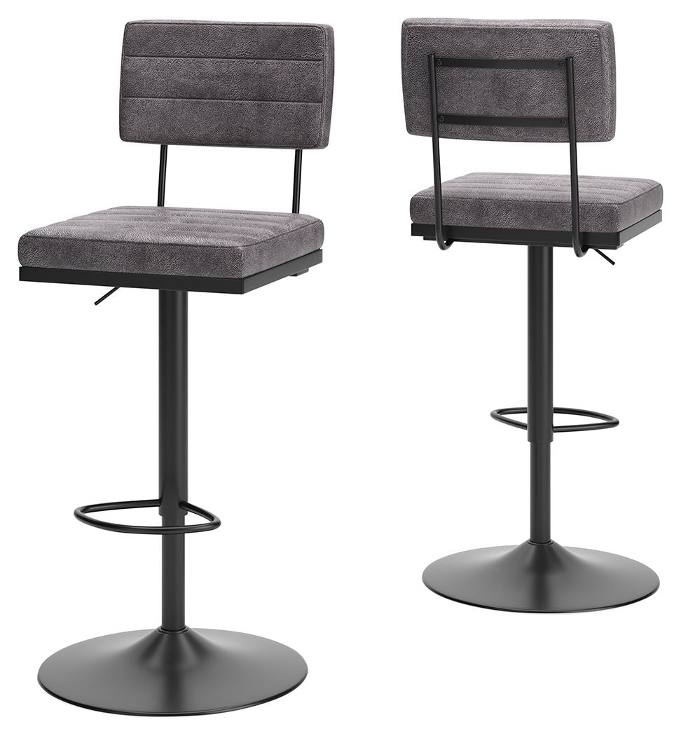 Strumford - Tall Swivel Barstool (Set of 2) Dark Gray by Signature Design by Ashley® | Bel Furniture