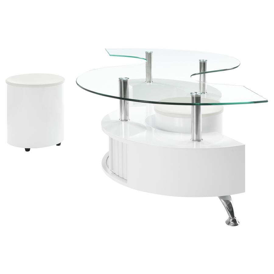 Buckley - Curved Glass Top Coffee Table With Stools