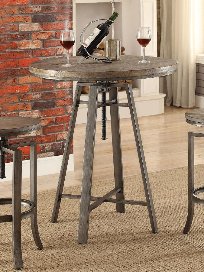 Bartlett - Round Adjustable Bar Table - Brushed Nutmeg