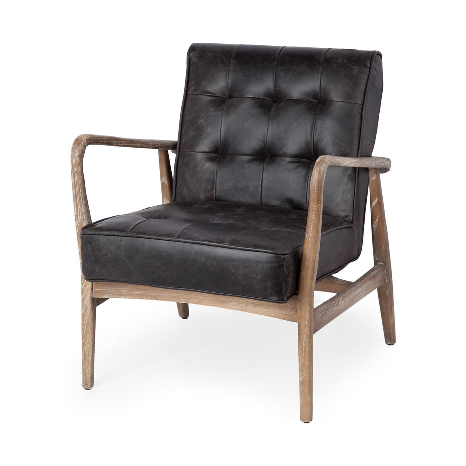 Leather Accent Chair With Wrapped Ash Wood Frame - Black