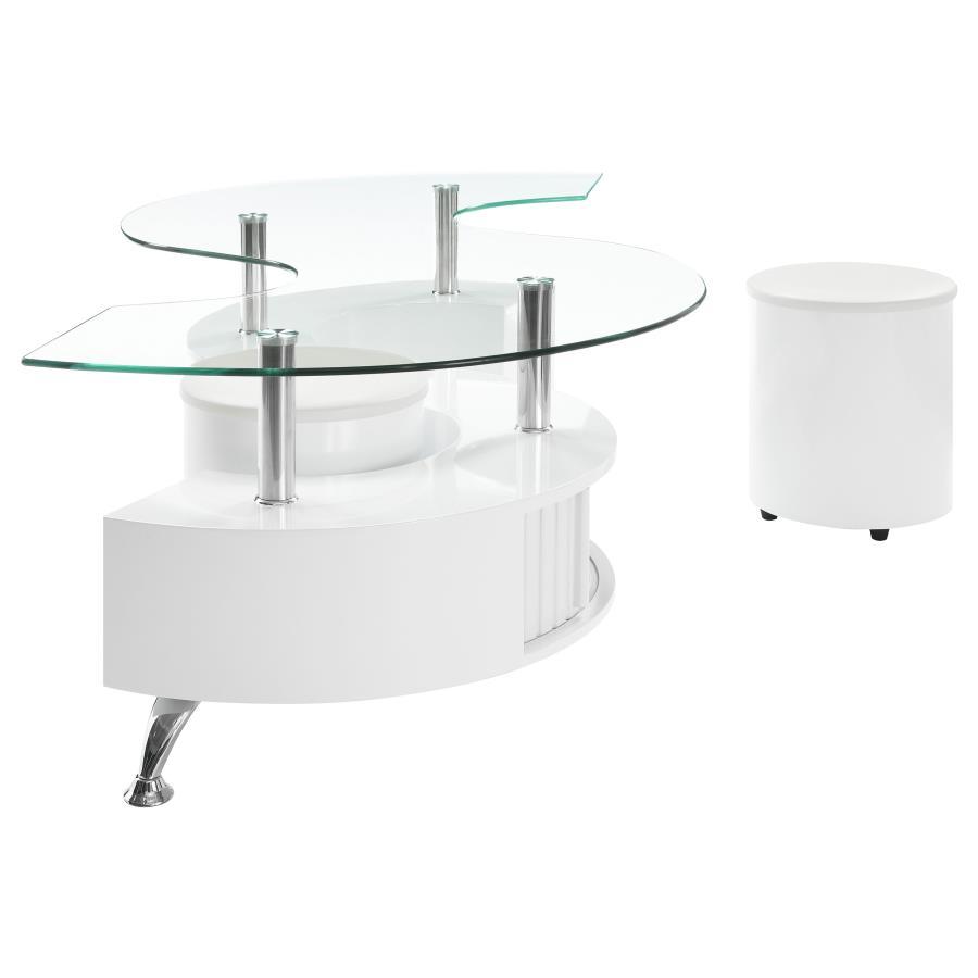 Buckley - Curved Glass Top Coffee Table With Stools