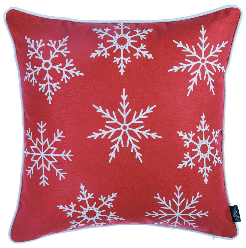 18"Lx18"D Zippered Polyester Christmas Snowflakes Throw Pillow (Set of 4) - Red