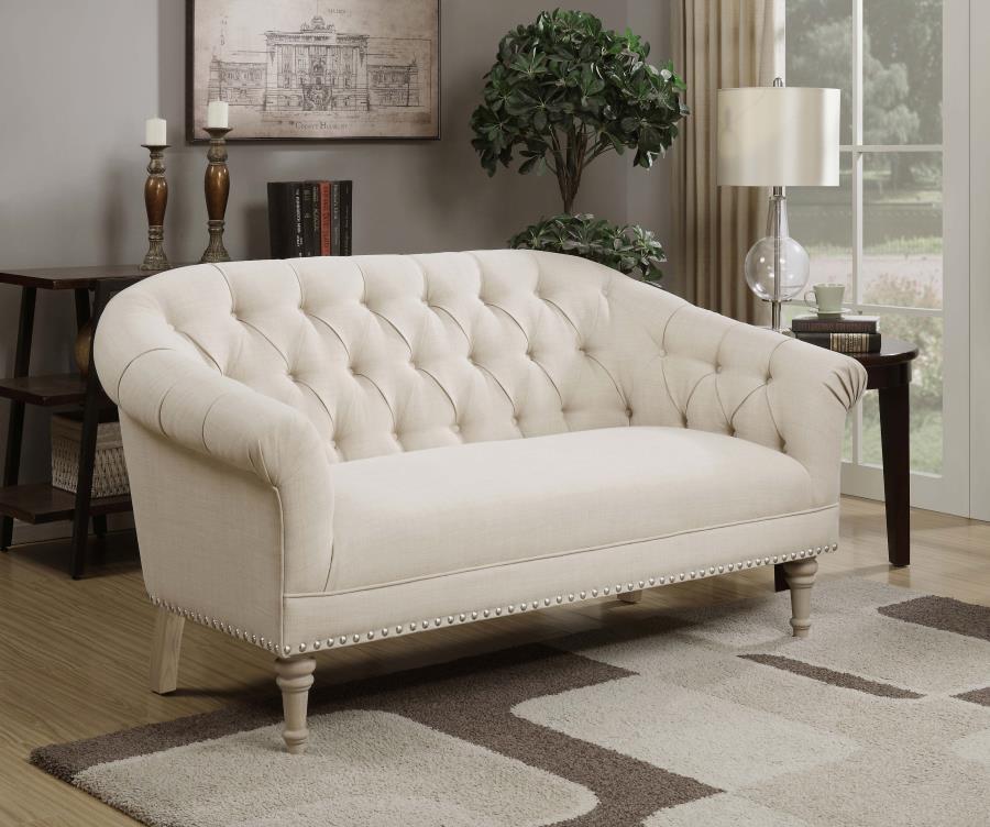 Billie - Upholstered Rolled Arm Tufted Loveseat - Natural