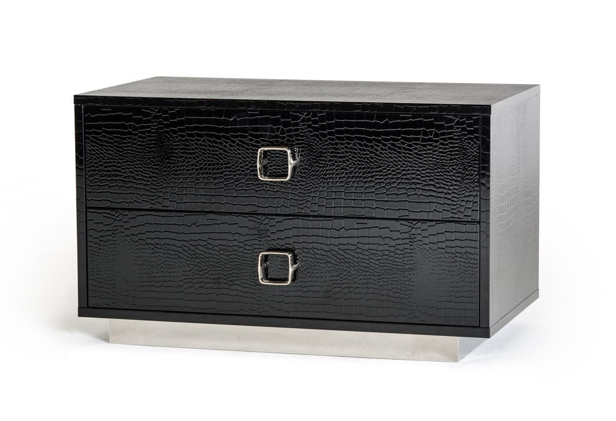 Nightstand With 2 Drawer Lacquer Faux Crocodile - Croc Black
