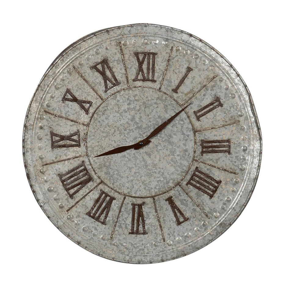 Vintage Round Wall Clock - Galvanized Metal