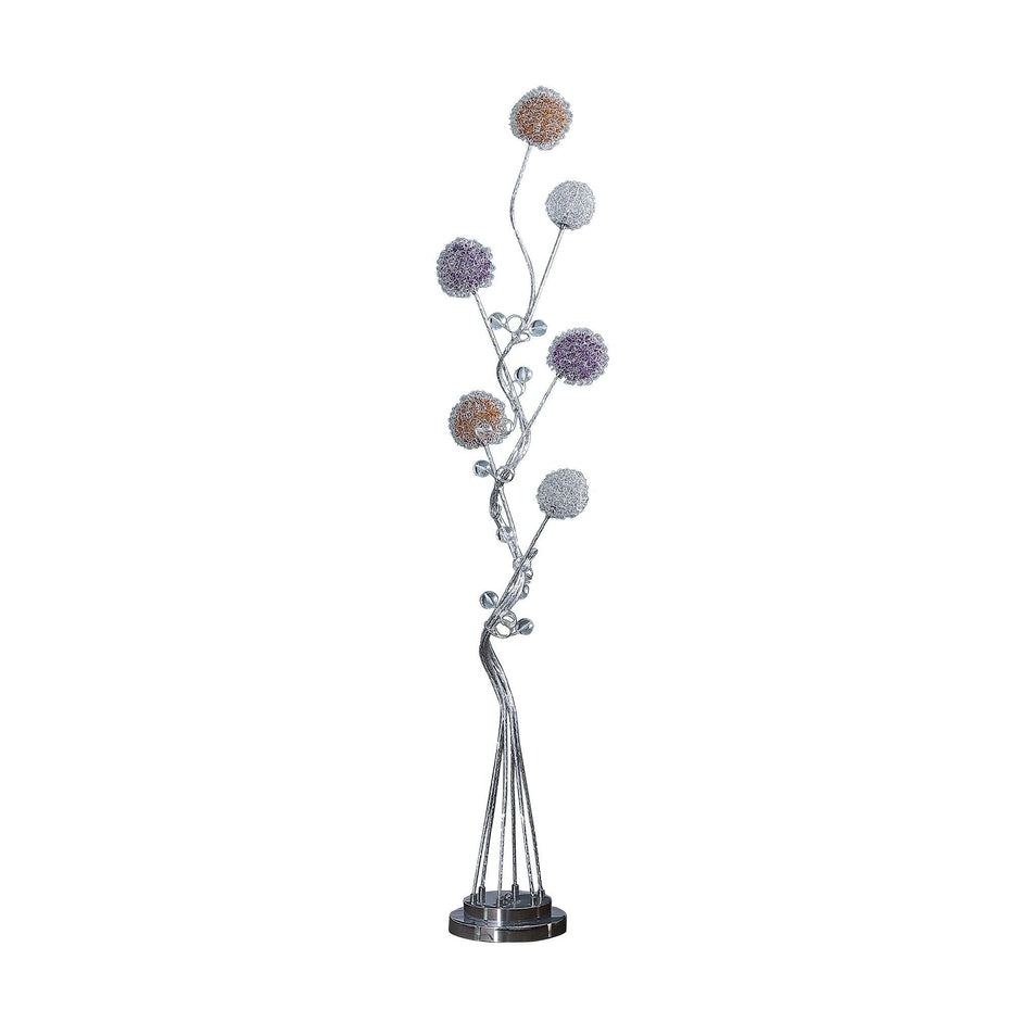 6 Light LED Novelty Floor Lamp With Colorful Funky Floral Shades - Steel