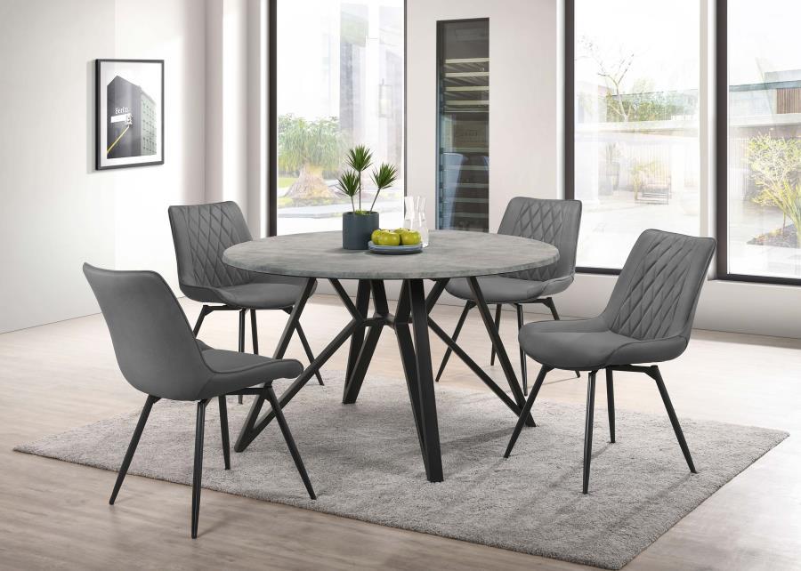 Neil - Round Wood Top Dining Table - Concrete And Black