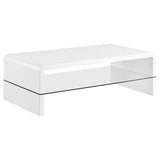 Airell - Rectangular Coffee Table With Shelf - White High Gloss by CoasterEssence | Bel Furniture
