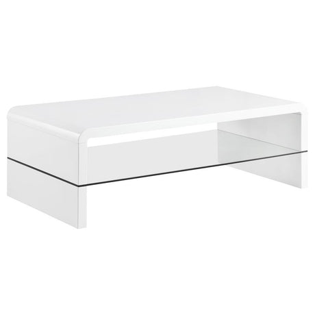 Airell - Rectangular Coffee Table With Shelf - White High Gloss by CoasterEssence | Bel Furniture