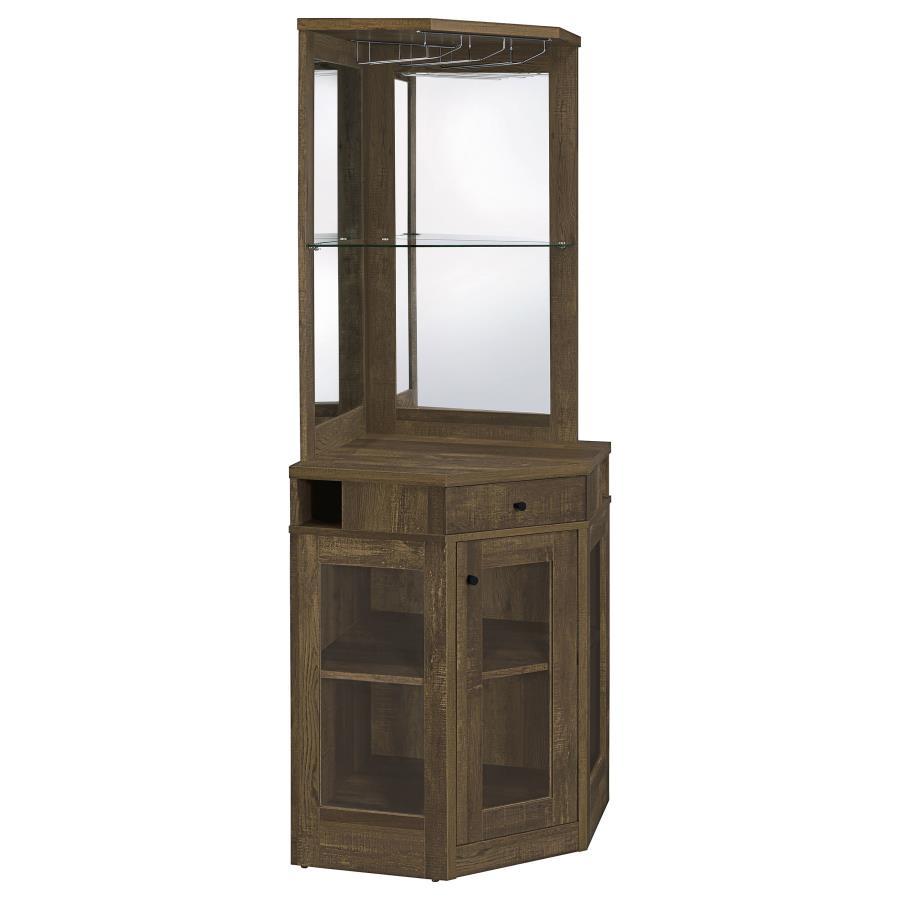 Alviso - 1-Drawer Corner Home Bar Wine Cabinet - Rustic Oak by CoasterEveryday | Bel Furniture