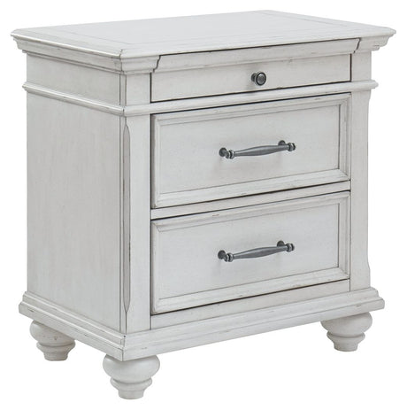 Kanwyn - Whitewash - Three Drawer Night Stand by Benchcraft® | Bel Furniture